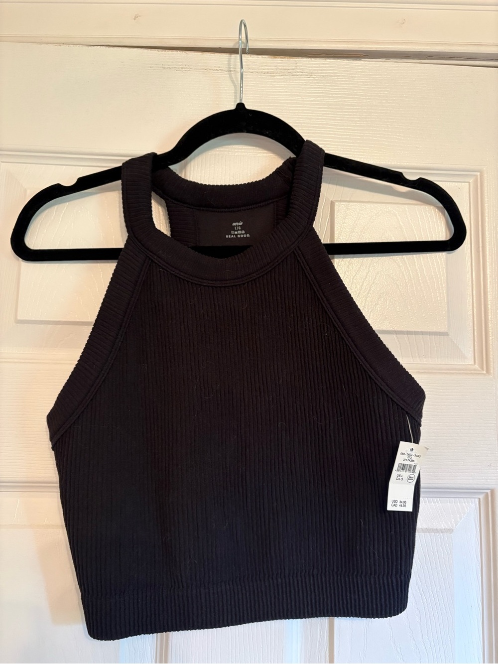 aerie Black Rib-Knit High Neck Crop Top